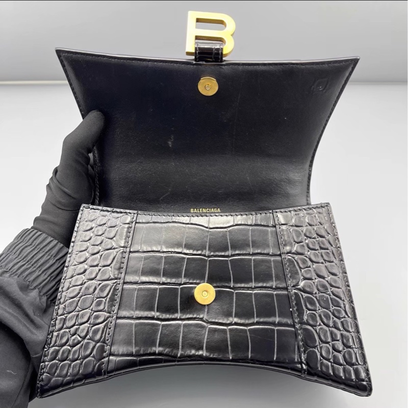 炸街必備😎99新🆕Balenciaga巴黎世家黑色鱷魚壓紋s沙漏包手提包-14