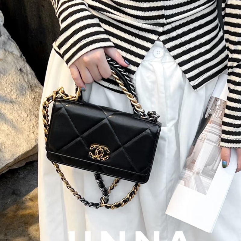 美到心巴上🤤超便宜😍Chanel 香奈兒黑金菱格紋19bag全皮鏈條woc單肩斜挎包-5