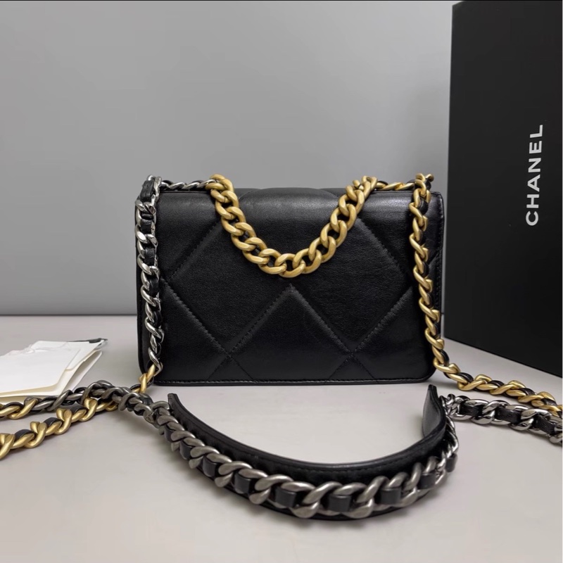 美到心巴上🤤超便宜😍Chanel 香奈兒黑金菱格紋19bag全皮鏈條woc單肩斜挎包-10