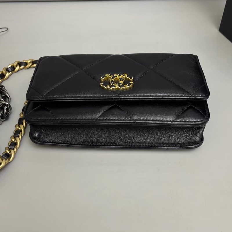 美到心巴上🤤超便宜😍Chanel 香奈兒黑金菱格紋19bag全皮鏈條woc單肩斜挎包-12