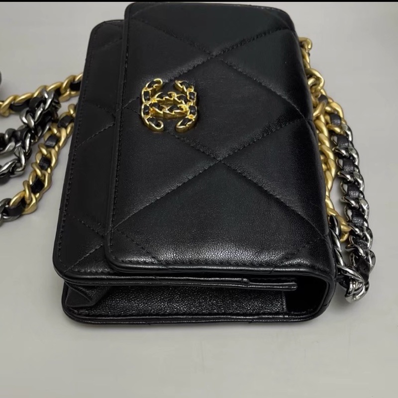 美到心巴上🤤超便宜😍Chanel 香奈兒黑金菱格紋19bag全皮鏈條woc單肩斜挎包-13