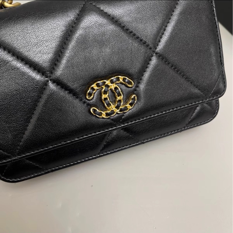 美到心巴上🤤超便宜😍Chanel 香奈兒黑金菱格紋19bag全皮鏈條woc單肩斜挎包-14