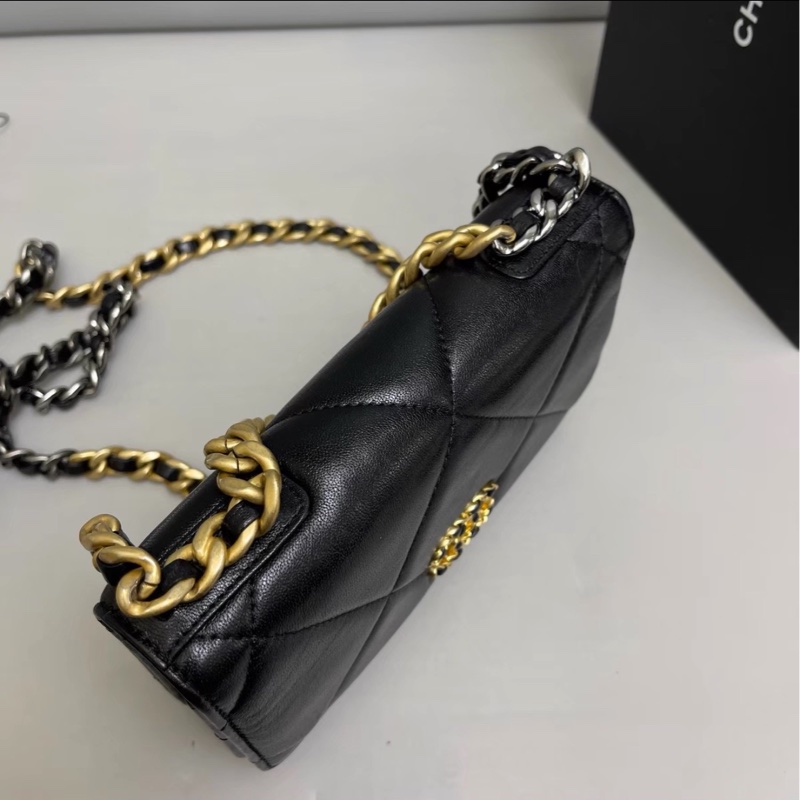 美到心巴上🤤超便宜😍Chanel 香奈兒黑金菱格紋19bag全皮鏈條woc單肩斜挎包-15