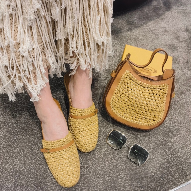 Tod’s 夏日草編好穿超百搭真皮平底鞋樂福鞋麵包鞋編織潮鞋-0