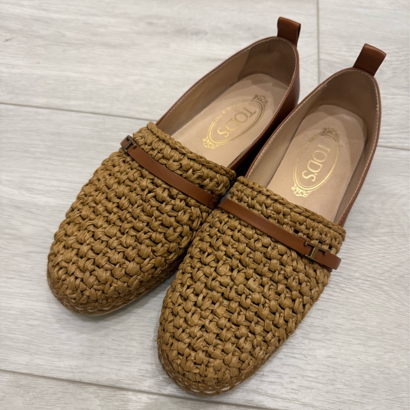 Tod’s 夏日草編好穿超百搭真皮平底鞋樂福鞋麵包鞋編織潮鞋-1