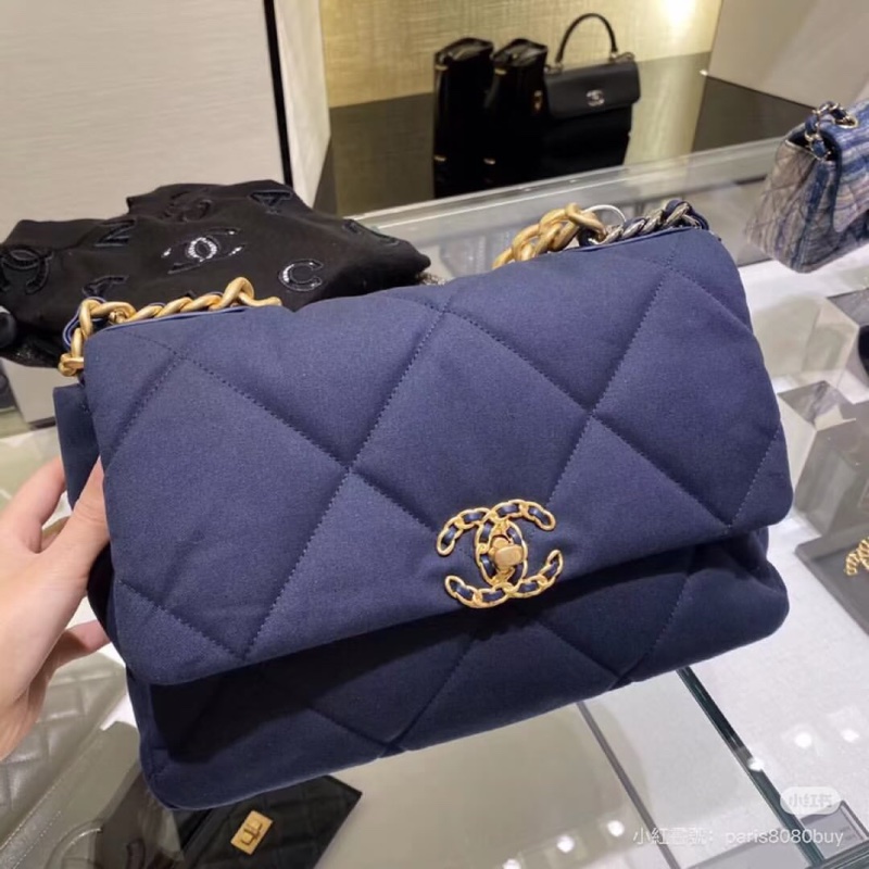 CHANEL 深藍帆布19bag 中號26cm 💙-0