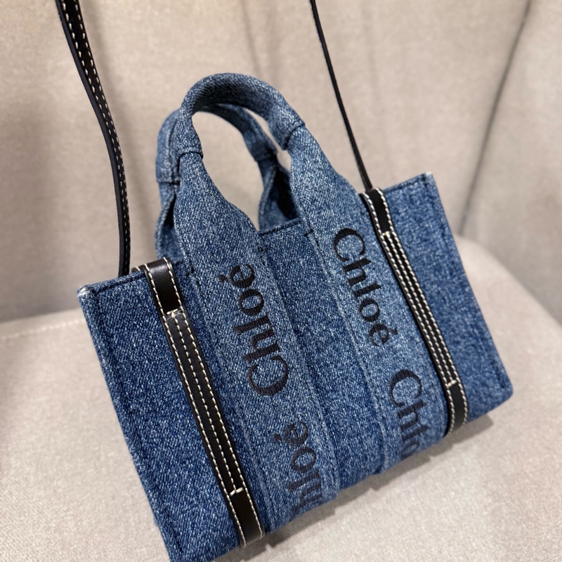 Chloe woody mini牛仔丹寧托特包-0