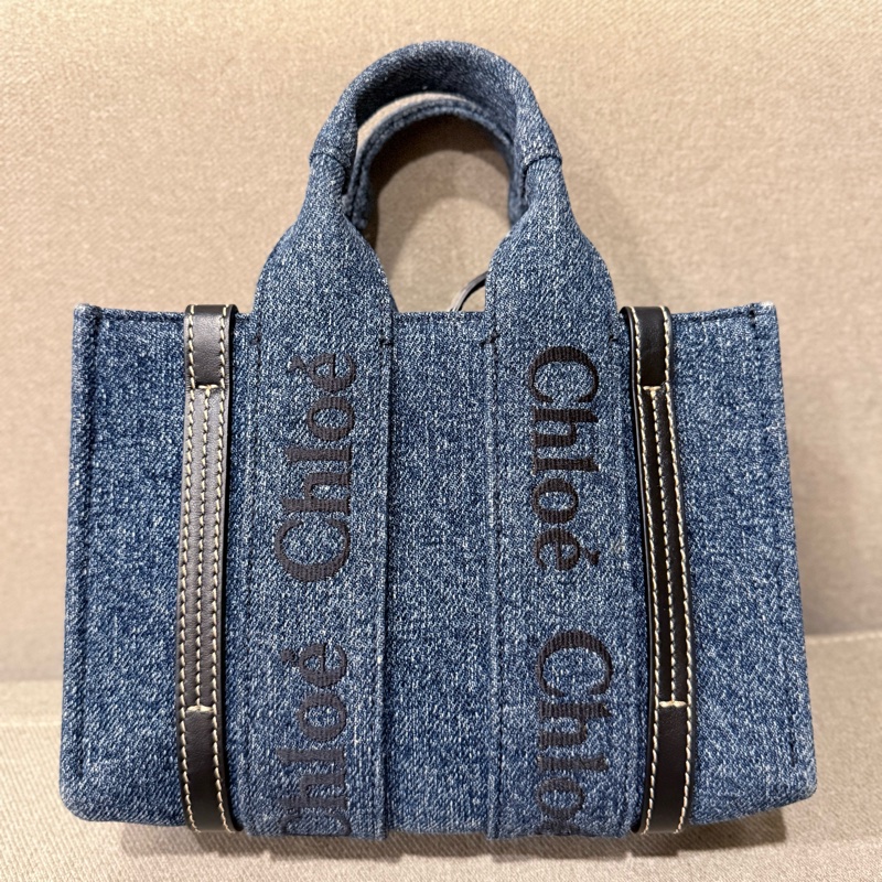 Chloe woody mini牛仔丹寧托特包-3