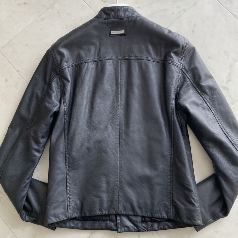 真品 ARMANI EXCHANGE 皮革 騎士 男士小羊皮 皮衣-4
