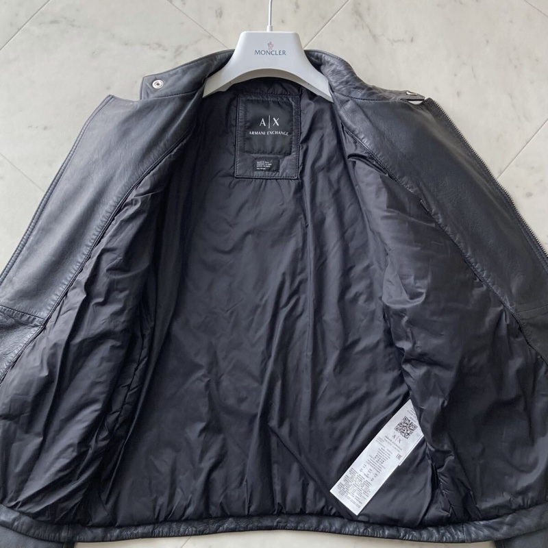 真品 ARMANI EXCHANGE 皮革 騎士 男士小羊皮 皮衣-7