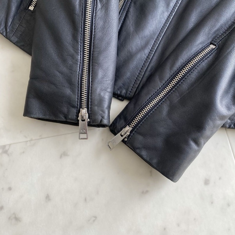 真品 ARMANI EXCHANGE 皮革 騎士 男士小羊皮 皮衣-11