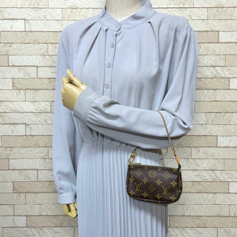 二手路易威登迷你Pochette Accessoires Monogram帆布手提包 M58009，棕色，女士-1