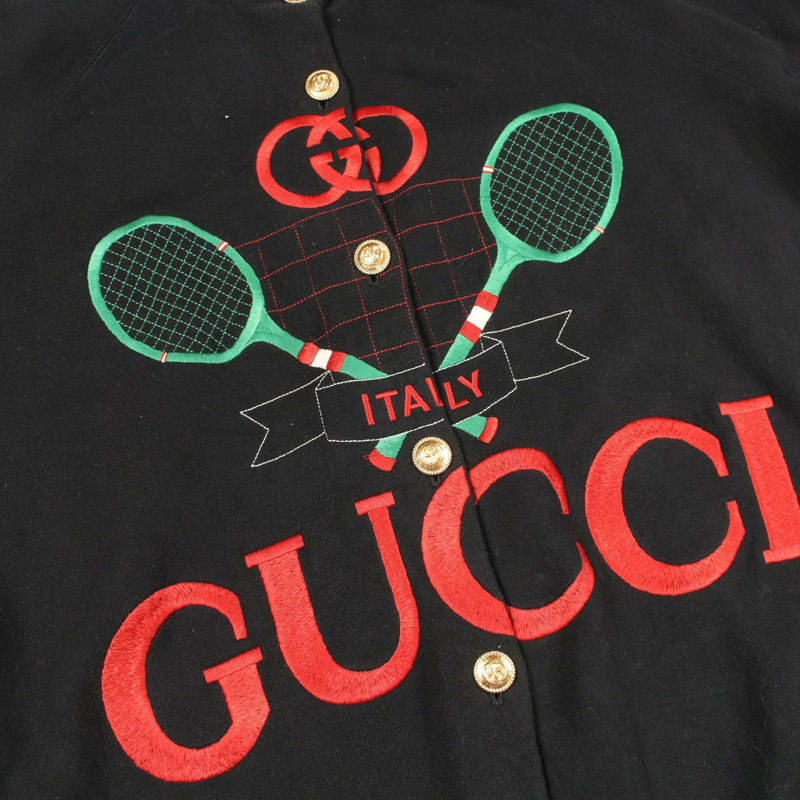 GUCCI 網球長版開襟外套，棉滌混紡，黑綠紅三色，二手，S碼-12