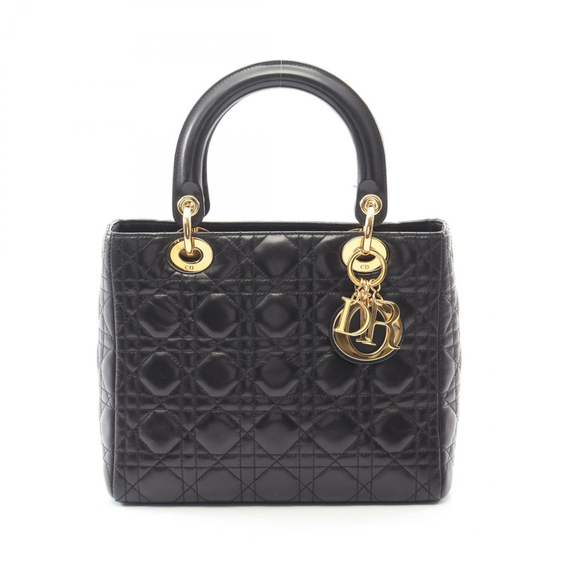 Christian Dior LADY DIOR 手提包，黑色皮革，二手女士款-0