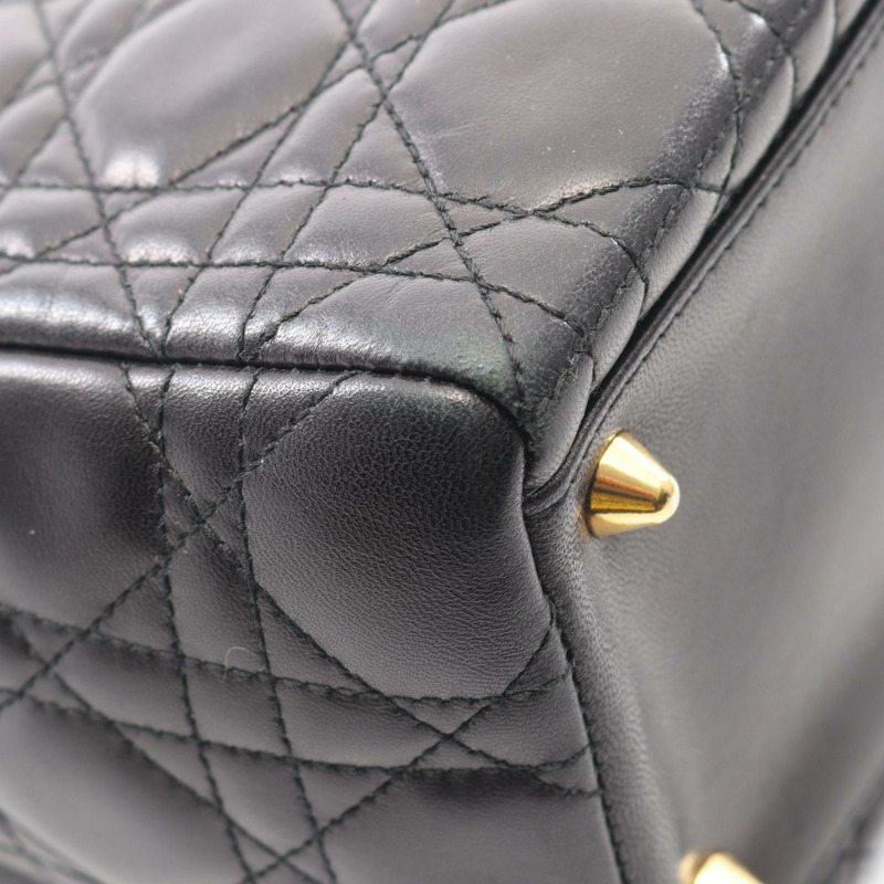 Christian Dior LADY DIOR 手提包，黑色皮革，二手女士款-4