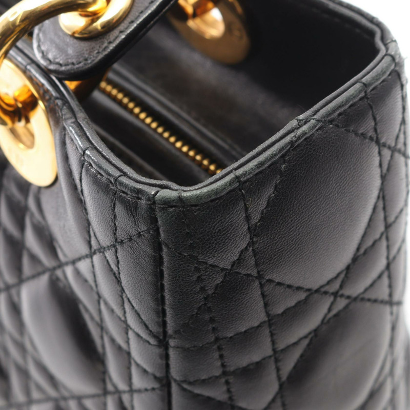 Christian Dior LADY DIOR 手提包，黑色皮革，二手女士款-6