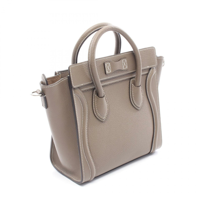 CELINE Luggage Nano Shopper 2Way 單肩手提包 皮革 灰色 二手 女士-1