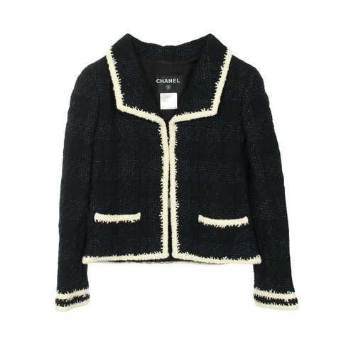 香奈兒 COCO Mark Gripoa 紐帶 其他外套 羊毛絲綢 Moheya 黑色 米色 二手 女士