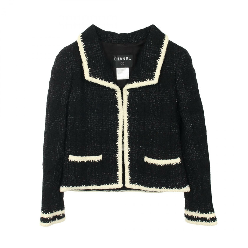 香奈兒 COCO Mark Gripoa 紐帶 其他外套 羊毛絲綢 Moheya 黑色 米色 二手 女士-0