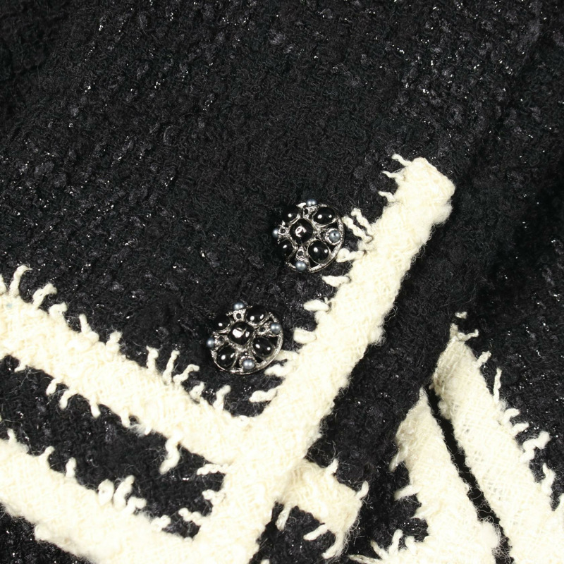 香奈兒 COCO Mark Gripoa 紐帶 其他外套 羊毛絲綢 Moheya 黑色 米色 二手 女士-6