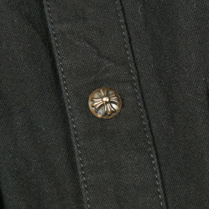 鉻心 (CHROME HEARTS) 臂章十字貼片球形紐扣牛仔襯衫,純棉黑色,二手男款-9