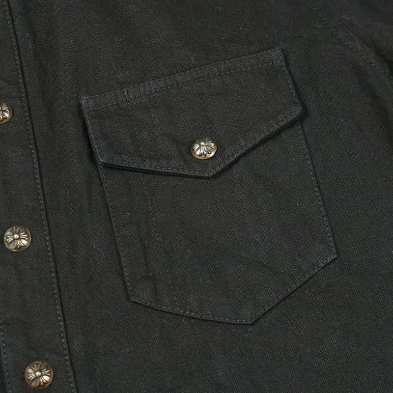 鉻心 (CHROME HEARTS) 臂章十字貼片球形紐扣牛仔襯衫,純棉黑色,二手男款-11