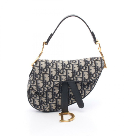 Christian Dior SADDLE Oblique 斜背肩包，帆布皮革，海軍藍