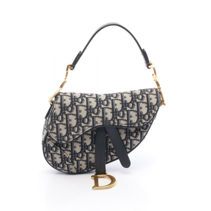 Christian Dior SADDLE Oblique 斜背肩包，帆布皮革，海軍藍-0