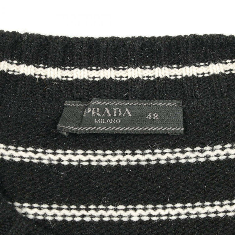 PRADA 針織毛衣 UMB481 羊毛羊絨黑白條紋二手男款 #48-2