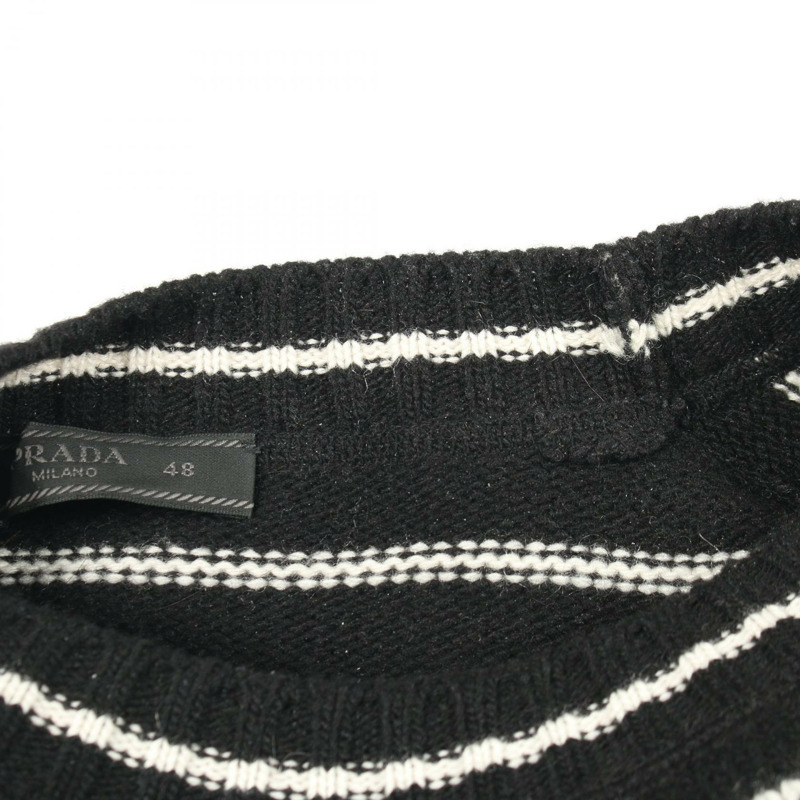 PRADA 針織毛衣 UMB481 羊毛羊絨黑白條紋二手男款 #48-5