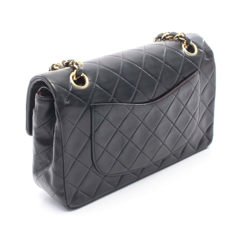香奈兒 (CHANEL) Matelasse W 翻蓋鏈條單肩背包 A01113 羊皮黑 二手 金色五金-1