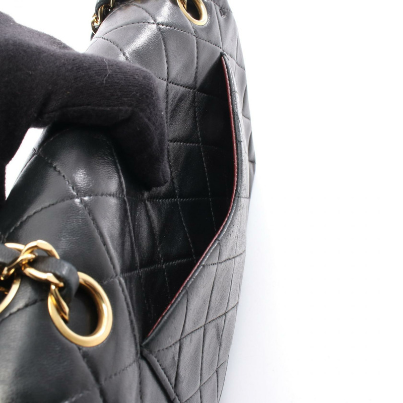 香奈兒 (CHANEL) Matelasse W 翻蓋鏈條單肩背包 A01113 羊皮黑 二手 金色五金-5