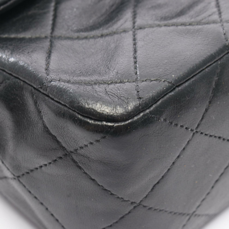 香奈兒 (CHANEL) Matelasse W 翻蓋鏈條單肩背包 A01113 羊皮黑 二手 金色五金-6