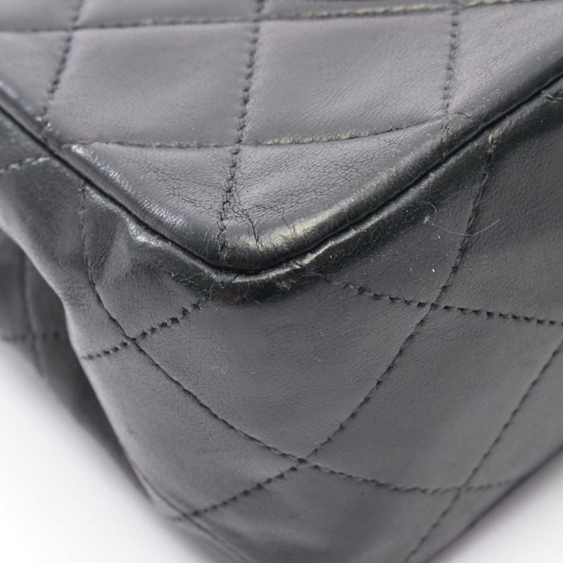 香奈兒 (CHANEL) Matelasse W 翻蓋鏈條單肩背包 A01113 羊皮黑 二手 金色五金-8