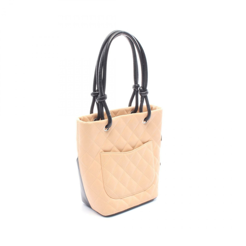 香奈兒 Cambon 系列小號手提包 A25166 皮革 米色 黑色 二手 女士 SHW-1