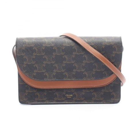 CELINE 棕褐色 Triomphe 肩斜背包 10D852CG9 帆布皮革 黑色棕色
