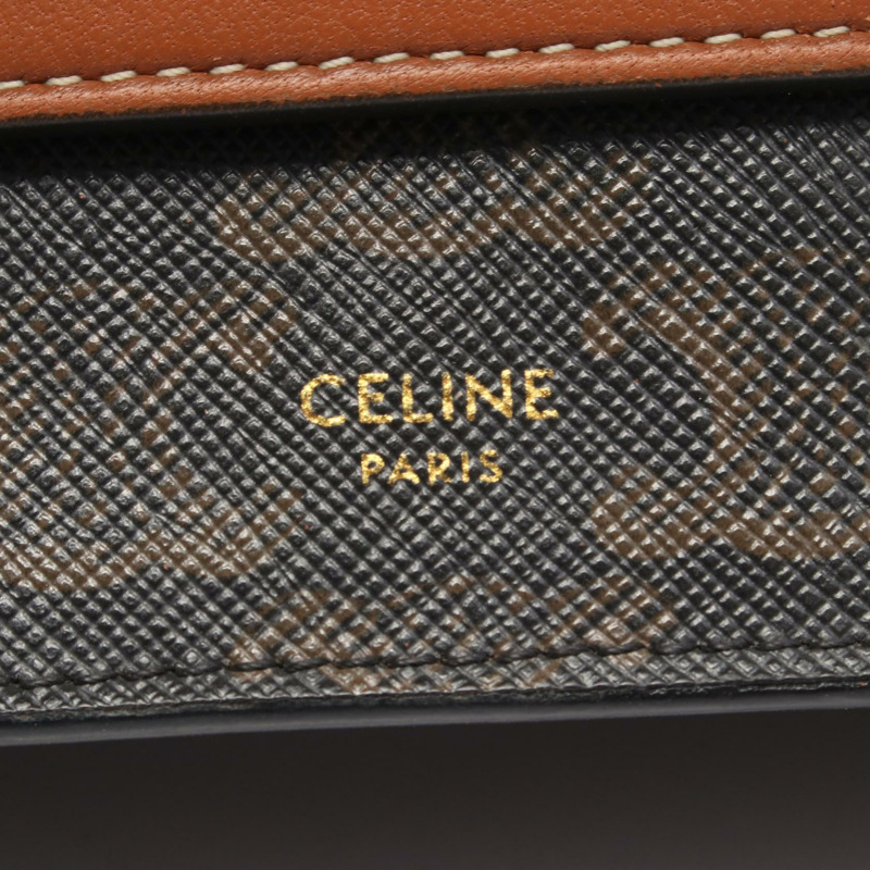 CELINE 棕褐色 Triomphe 肩斜背包 10D852CG9 帆布皮革 黑色棕色-4
