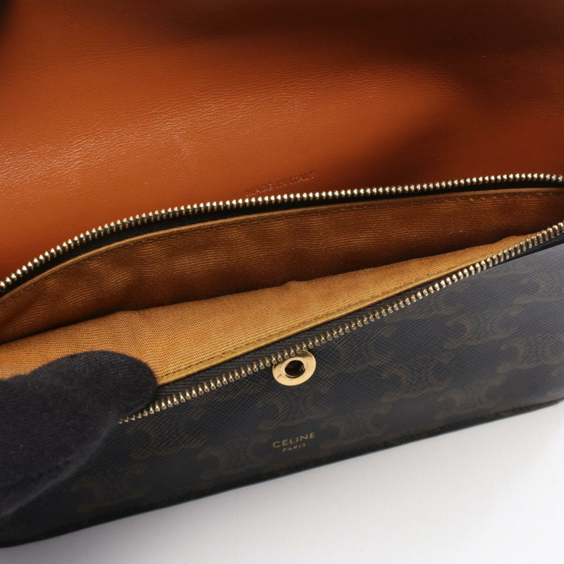 CELINE 棕褐色 Triomphe 肩斜背包 10D852CG9 帆布皮革 黑色棕色-6