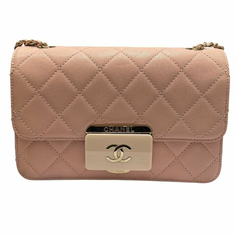 CHANEL 香奈兒 A93221 BEAUTY LOCK 側背包 皮革 粉色 金釦