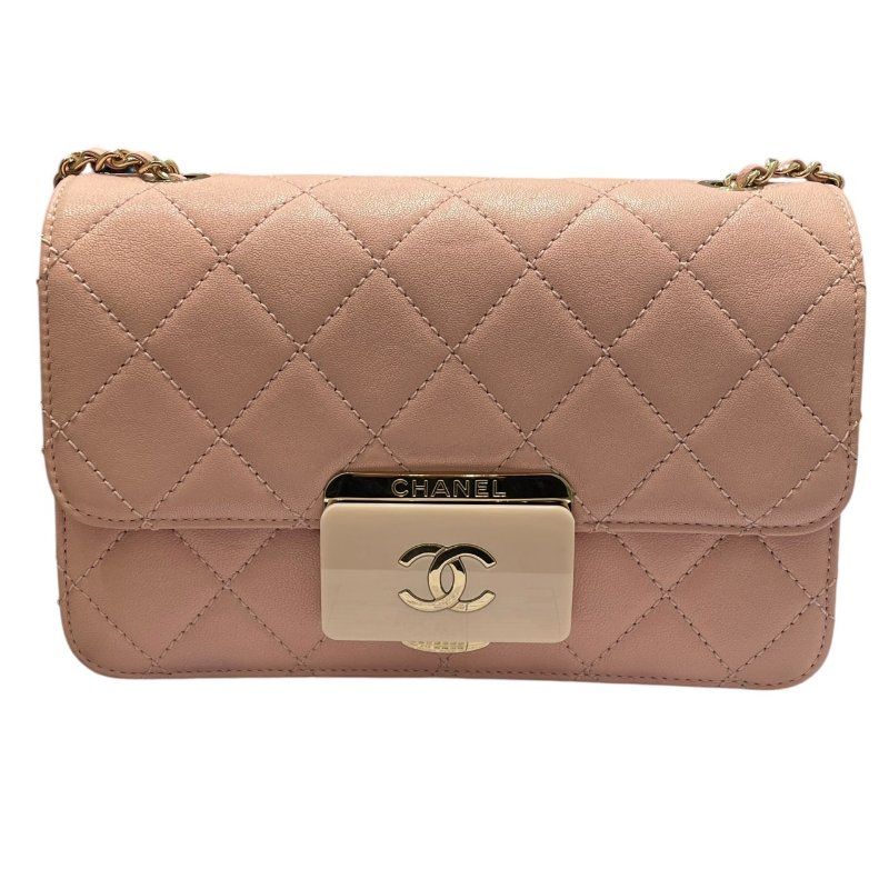 CHANEL 香奈兒 A93221 BEAUTY LOCK 側背包 皮革 粉色 金釦-0