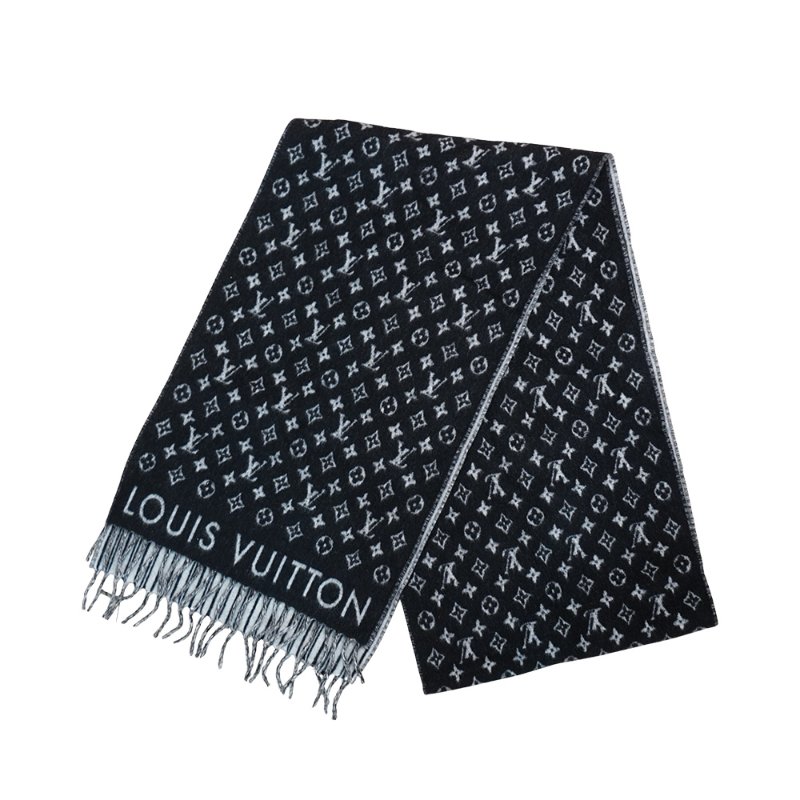 Louis Vuitton 字花Logo條紋羊毛圍巾(黑白)-0