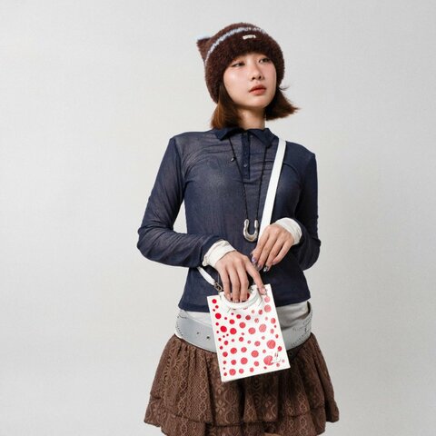 Louis Vuitton x YK 草間彌生 展示品 EPI皮革斜背手機包(M81986-白紅)