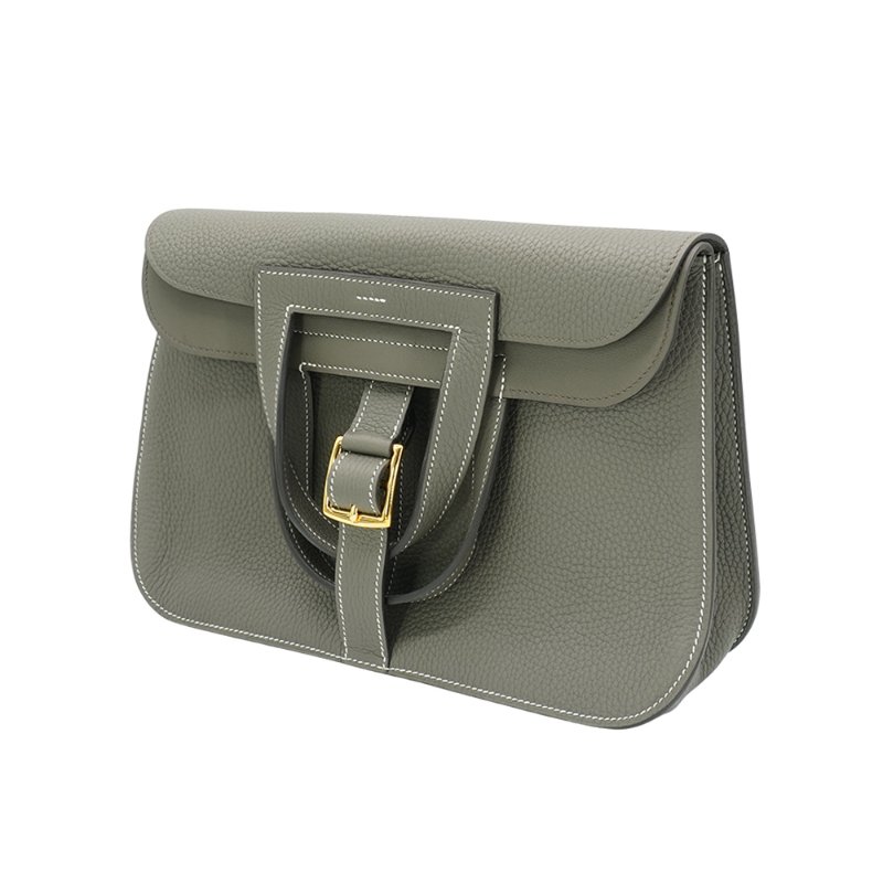 Hermes 展示品 Halzan 31 牛皮手提/斜背兩用包(AG灰/金釦)-1