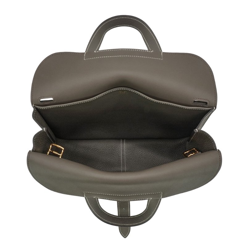 Hermes 展示品 Halzan 31 牛皮手提/斜背兩用包(AG灰/金釦)-4
