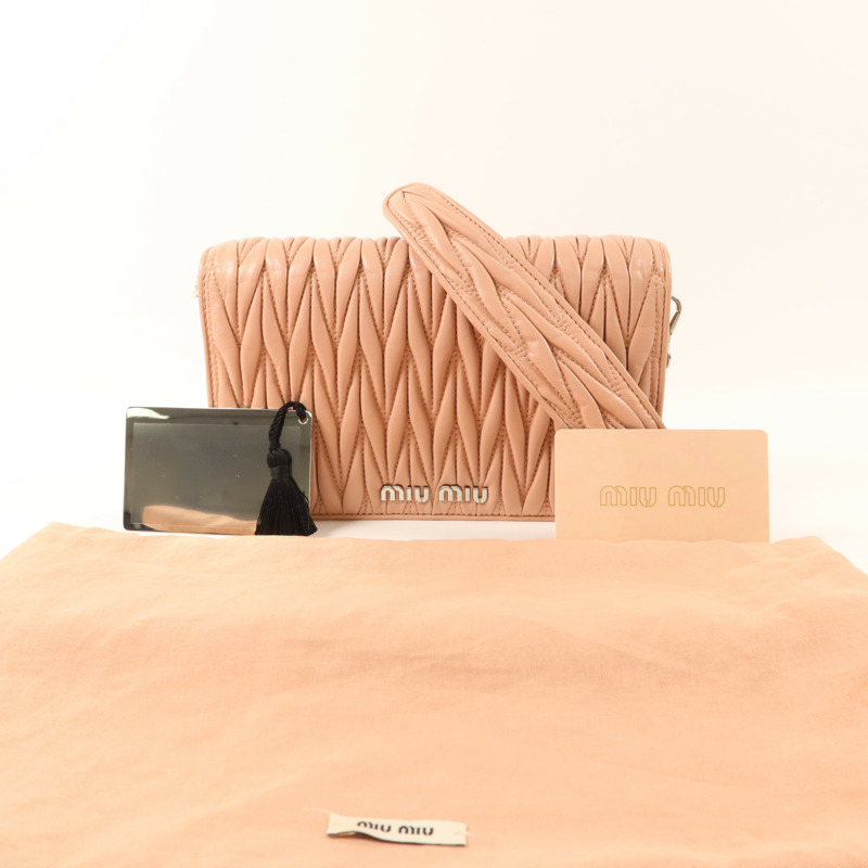 Miu Miu 羊皮皮革Mateiasse Delice銀扣鏈帶肩背袋-20