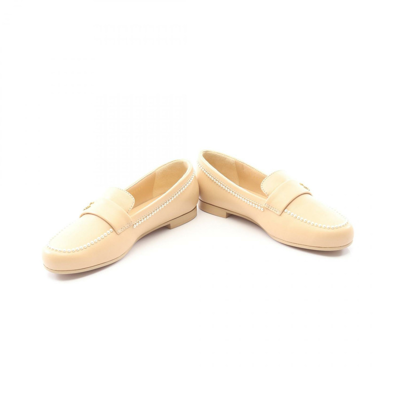 香奈兒 COCO Mark 平底樂福鞋，米色真皮，二手女款 #36-2