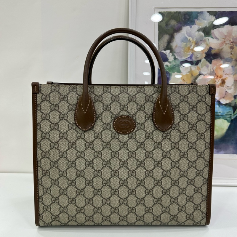 Gucci古馳 Retro棕色老花托特包黑標039 閒置未使用品 有購證-1