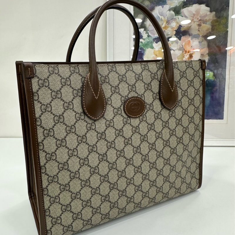 Gucci古馳 Retro棕色老花托特包黑標039 閒置未使用品 有購證-7