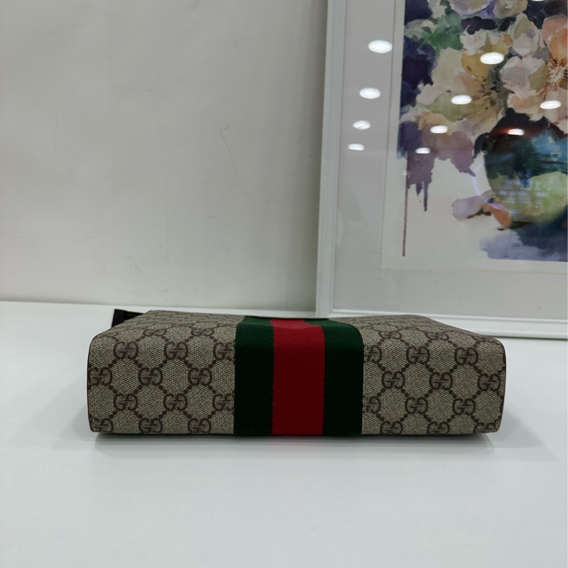 GUCCI古馳老花Logo條紋織布手拿包盥洗包+ 雙G手拿包 閒置未使用品 有購證-5