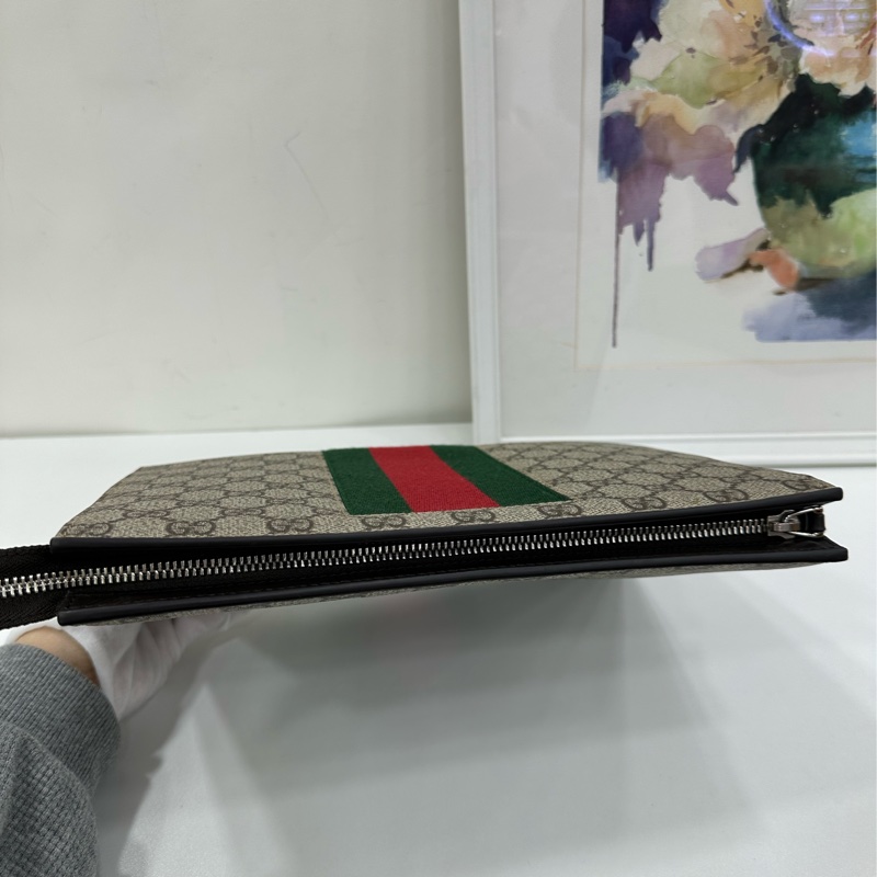 GUCCI古馳老花Logo條紋織布手拿包盥洗包+ 雙G手拿包 閒置未使用品 有購證-7